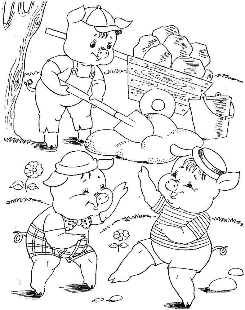Раскраска для детей 3 поросенка. ниф - ниф наф-наф нуф-нуф. 