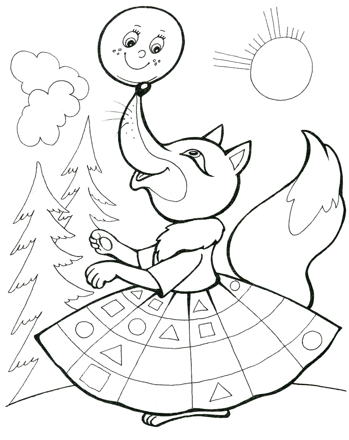 Раскраска Колобок для детей. Колобок катиться по лесу)      