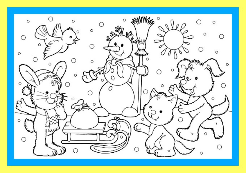 Раскраски Зима для детей. Раскраски для самых маленьких     