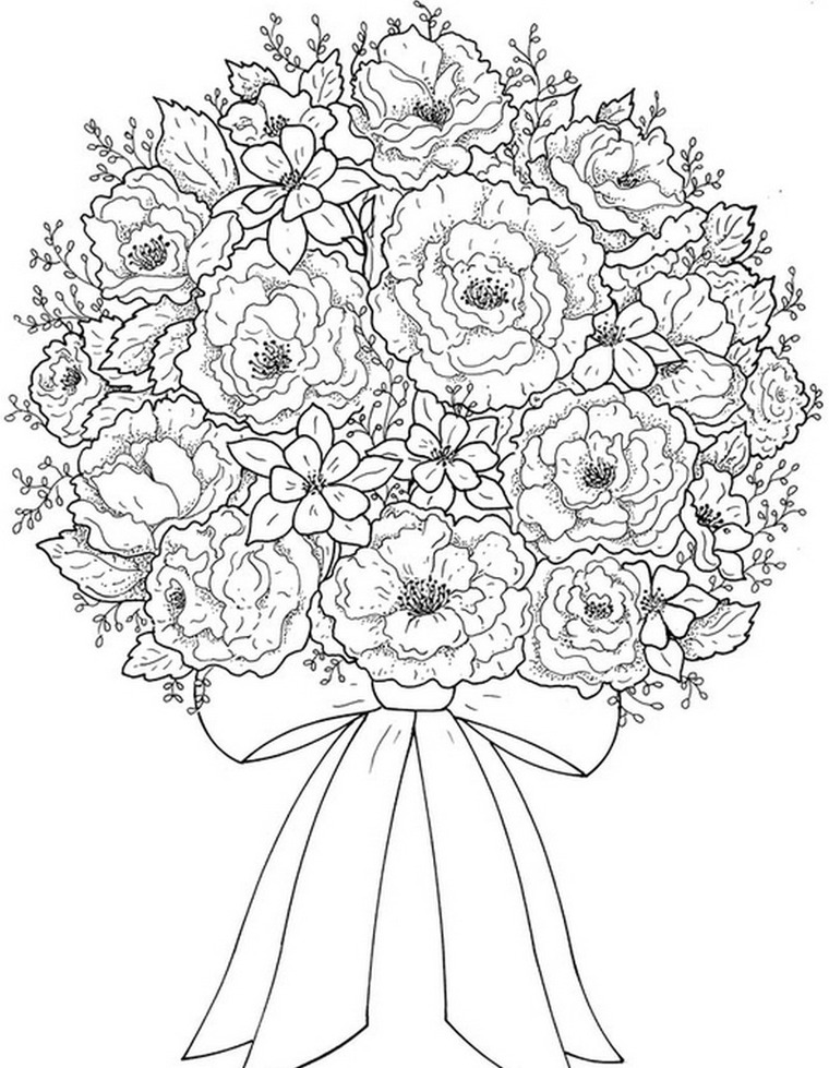 Раскраски букеты для девочек. Букет цветов для мамы. Цветы. 