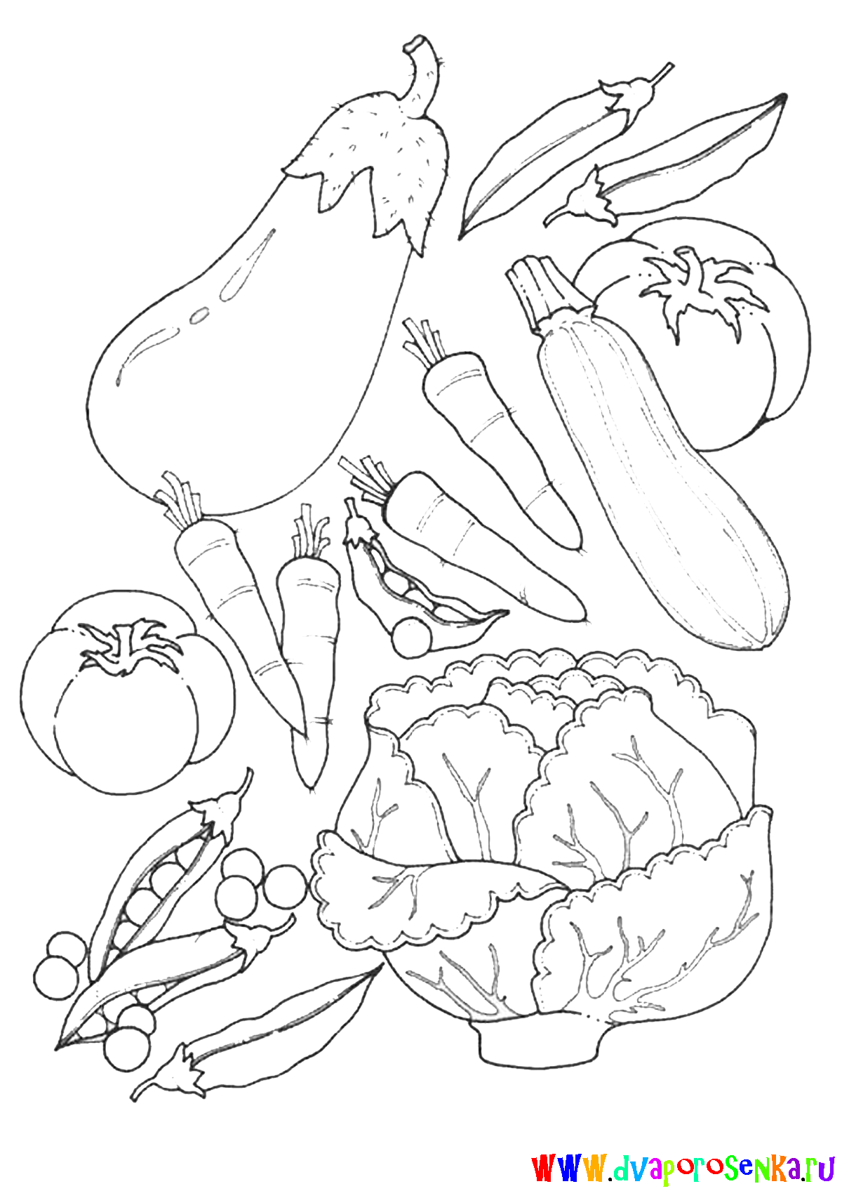 Изучаем овощи. Разукрась овощи. Раскраска для детей про овощи.