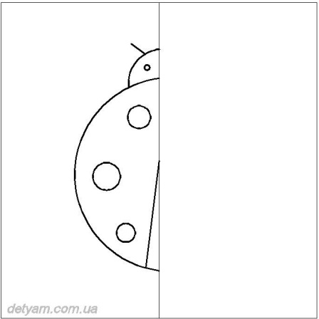 Необходимо дорисовать половину. Обучающая раскраска для детей. Половинка.