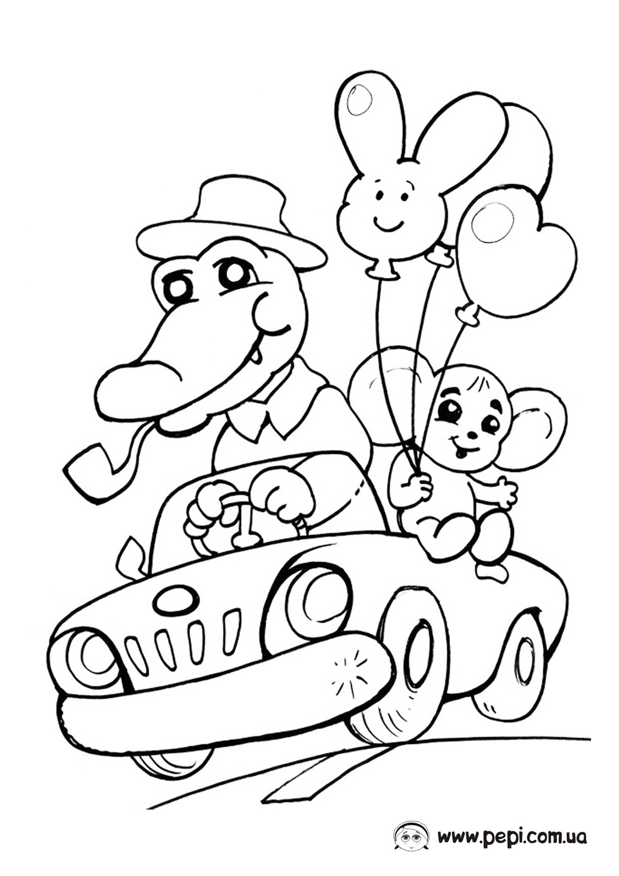 Раскраска для девочек крокодил Гена и чебурашка.             