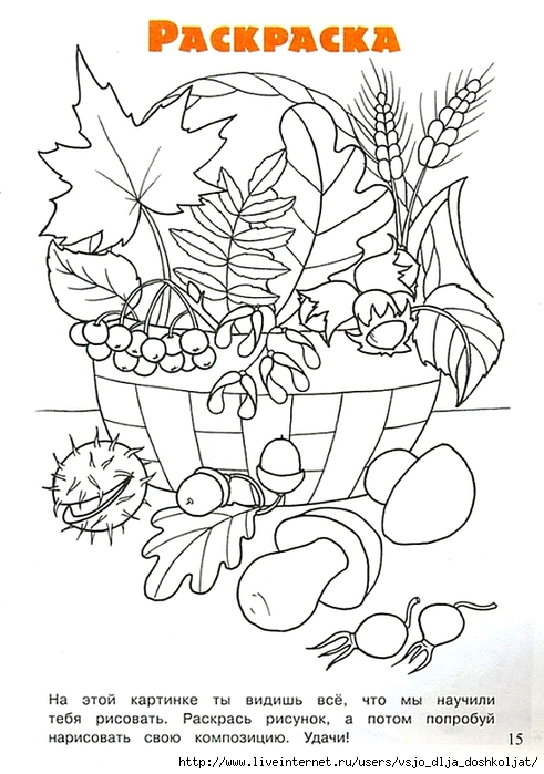 Раскраска про осенние поделки. Поделки из картона. Осенние поделки из листьев. 