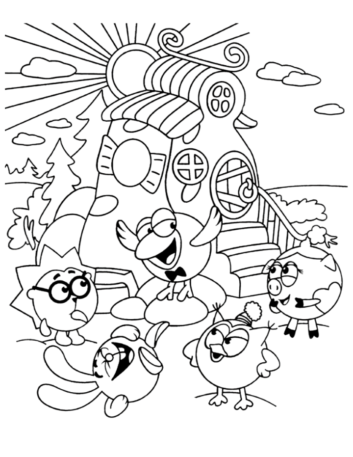 Раскраски для девочек смешарики.                            