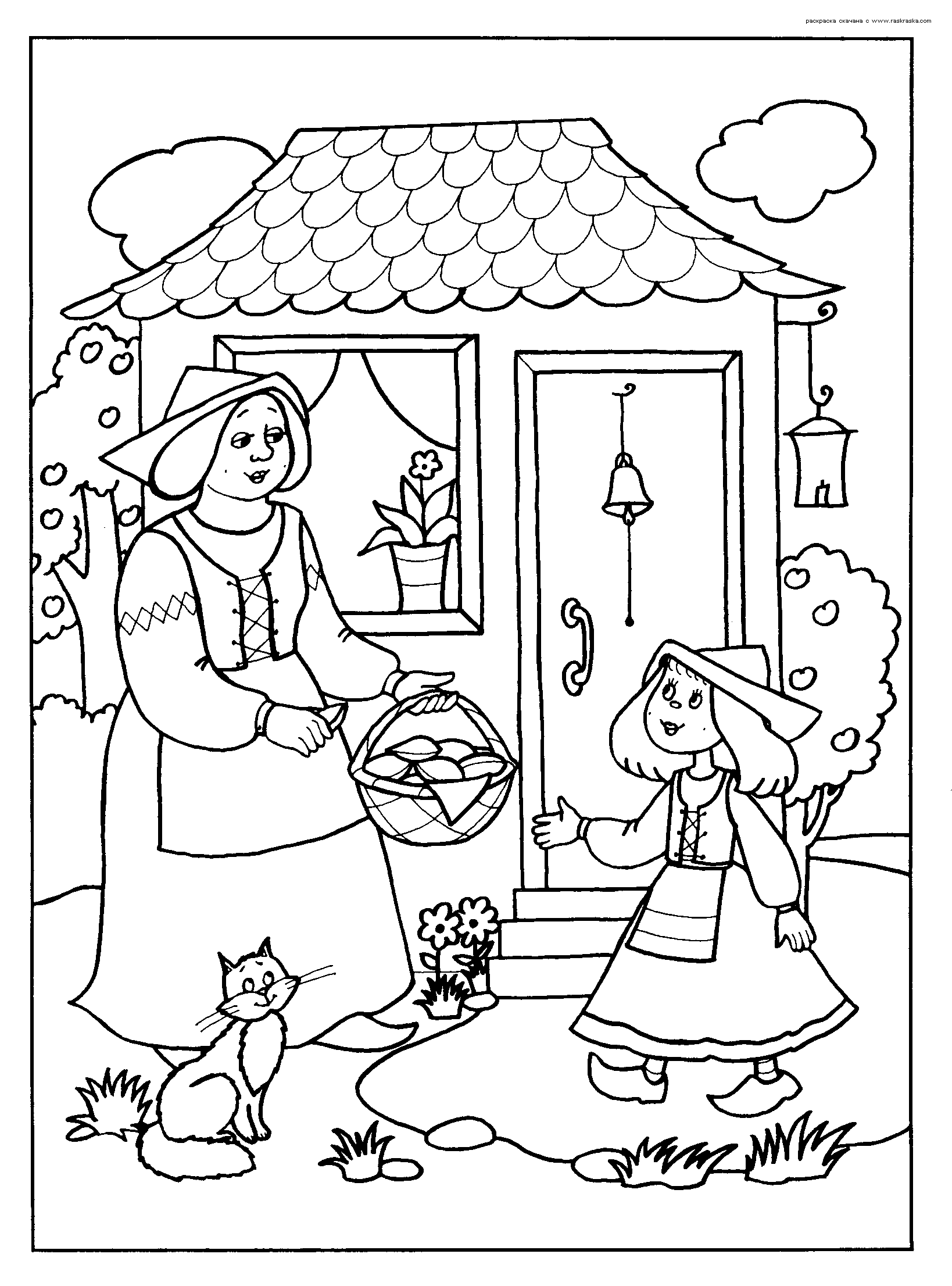 Раскраска Красная Шапочка для девочек. Раскрась всех героев 