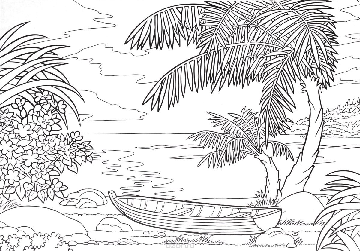 Раскраски для детей морской пейзаж. Морская вода. Морские обитатели.