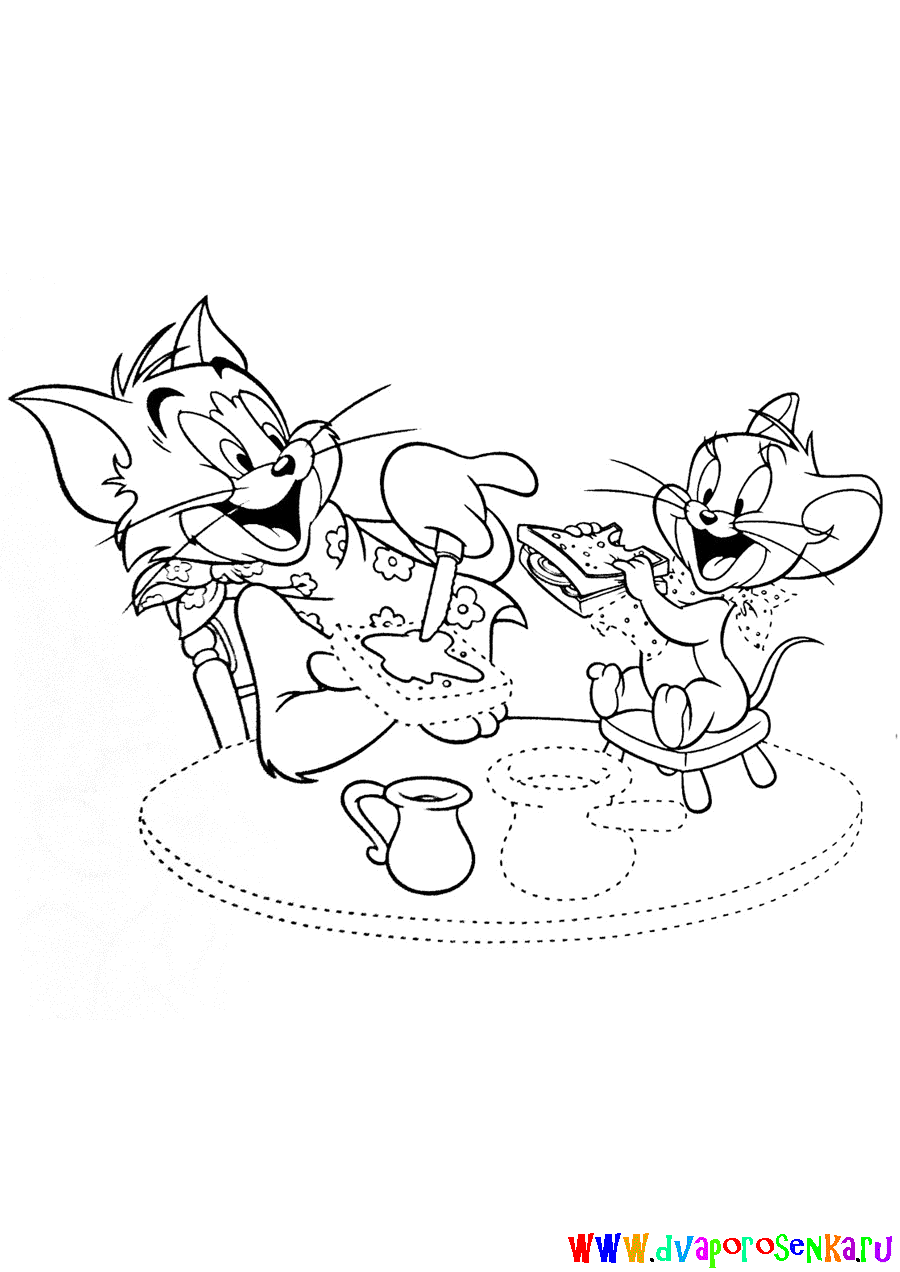 Раскраски для девочек про Кота Тома и мышь Джерри.          