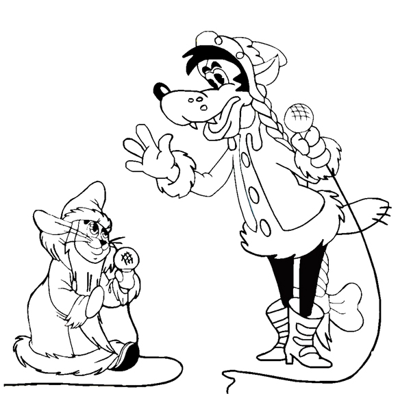 Раскраски для детей по мультфильму ну Погоди. Заяц и Волк.  