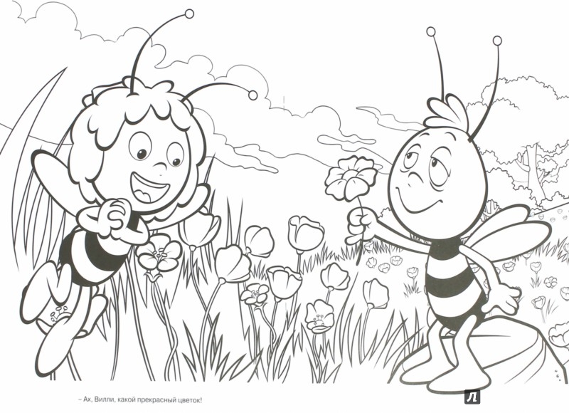 Раскраска для девочек Пчелка Майя и ее друзья. Раскрась пчелу.