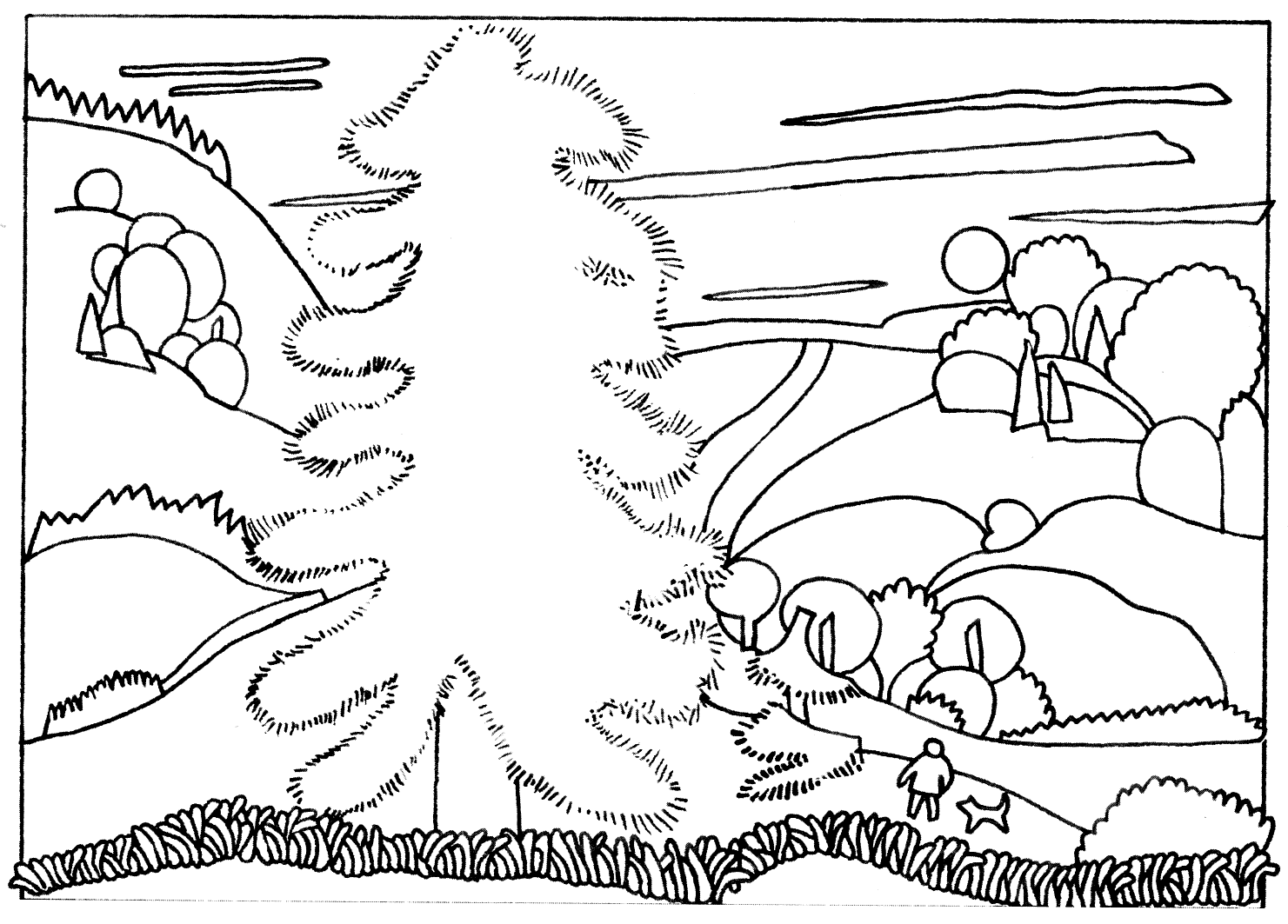Раскраски для детей лесной пейзаж. Лес. Осень в лесу. Пейзаж.