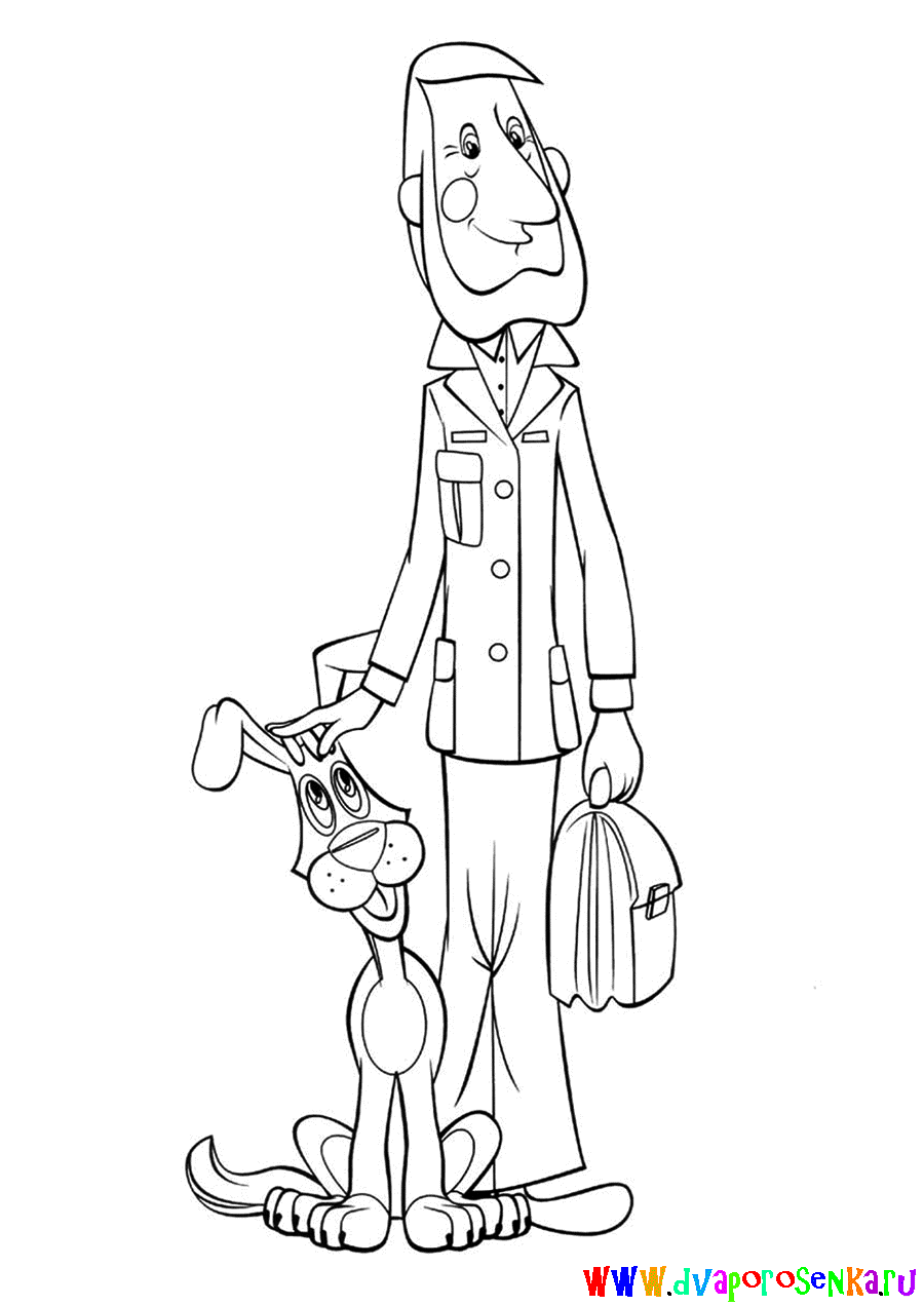 Раскраска для детей. Трое из Простоквашино. Дядя Федор.      