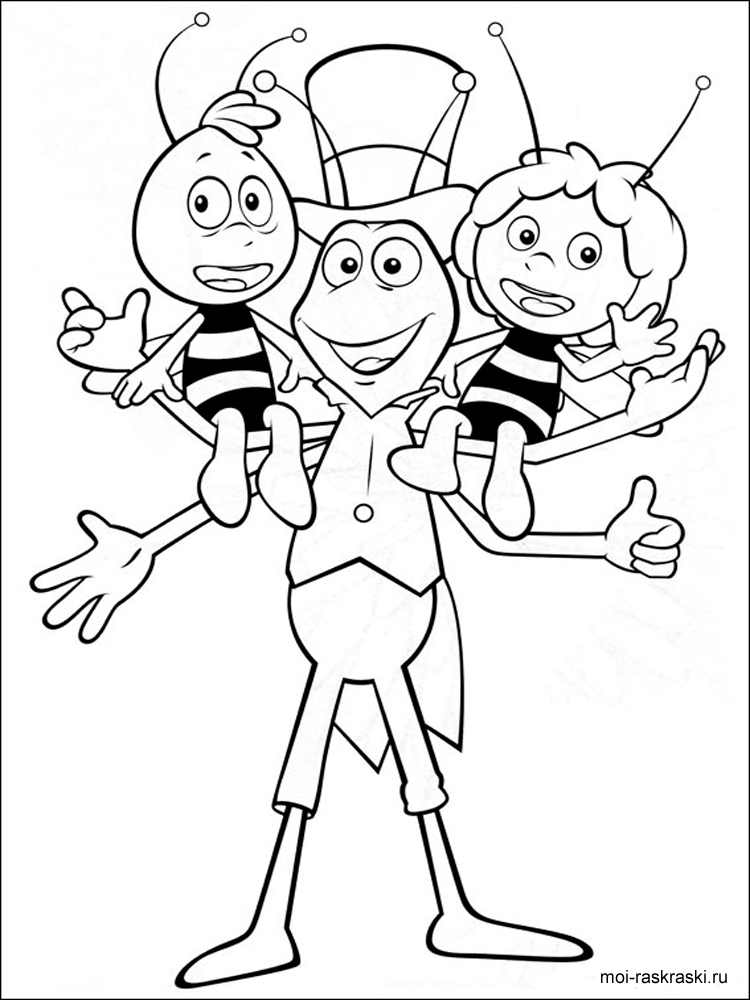 Раскраска для девочек Пчелка Майя и ее друзья. Раскрась пчелу.