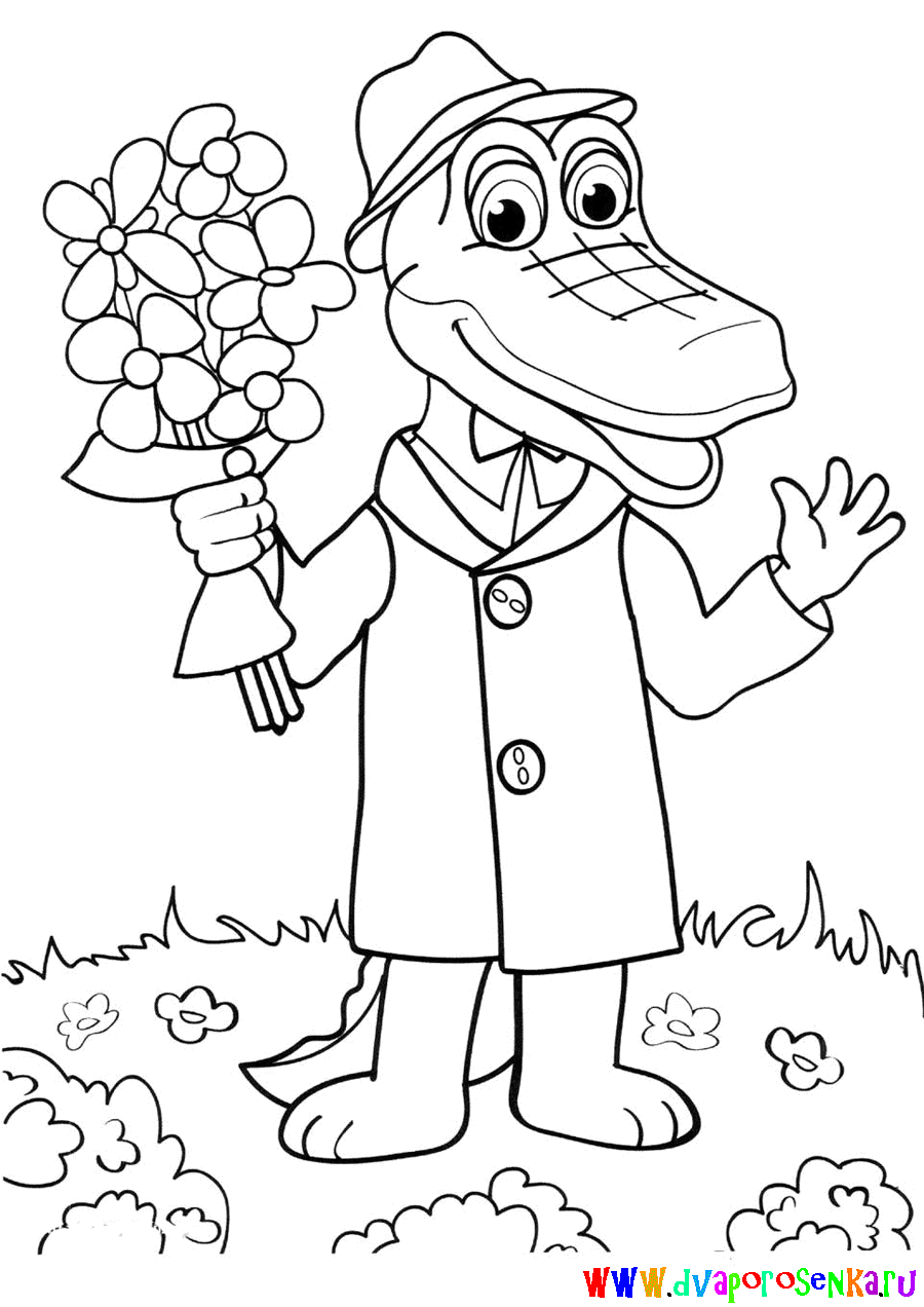 Раскраска для девочек крокодил Гена и чебурашка.             