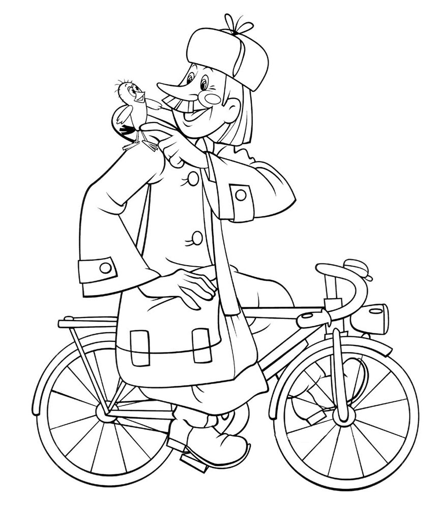 Раскраска для детей. Трое из Простоквашино. Дядя Федор.      