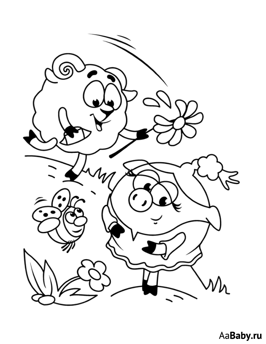 Раскраски для девочек смешарики.                            