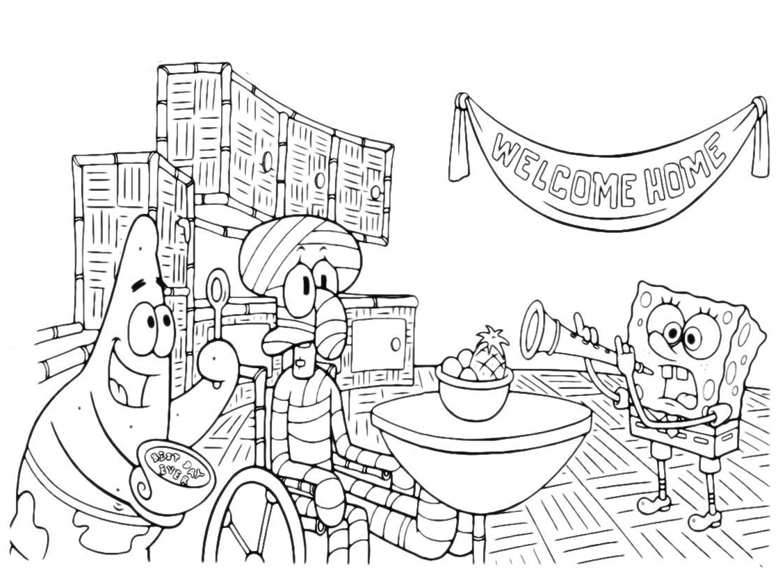 Раскраска для девочек и мальчиков про Спанч Боба.           