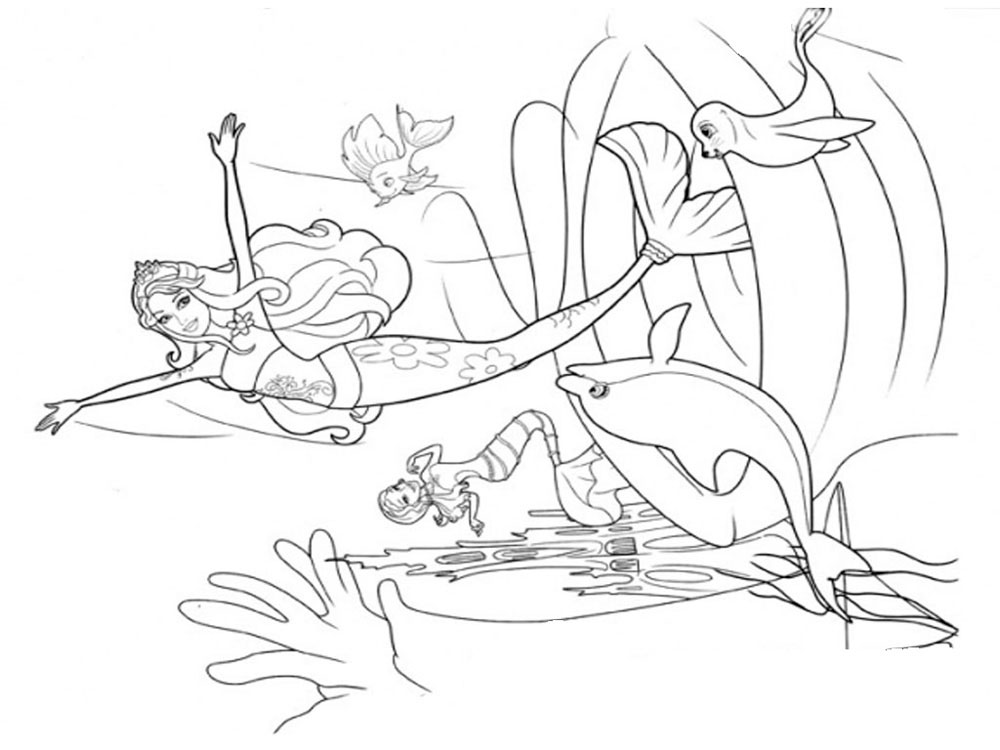 Раскраски для девочек Русалки. Русалка Ариель. Подводный мир.