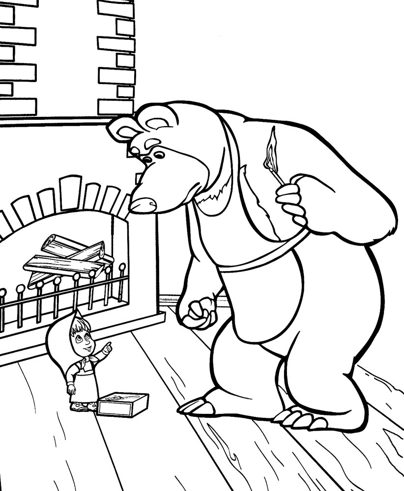 Детские раскраски Маша и медведь. Раскраски для девочек. Маша и медведь.