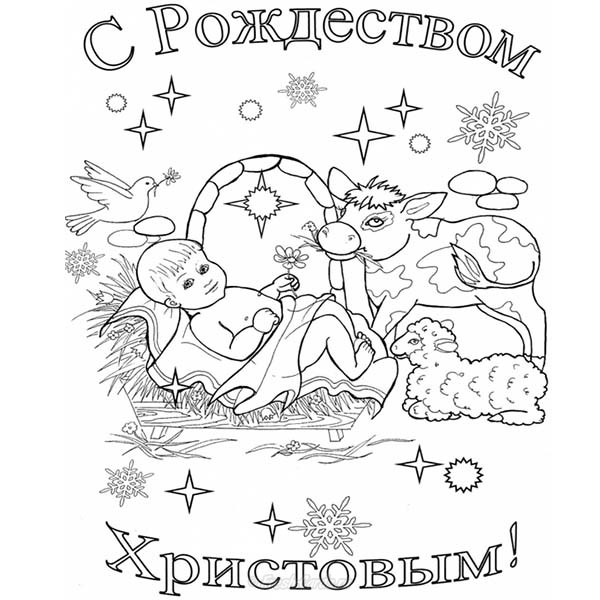 Раскраски Рождество. Рождественская ночь. Праздник.                