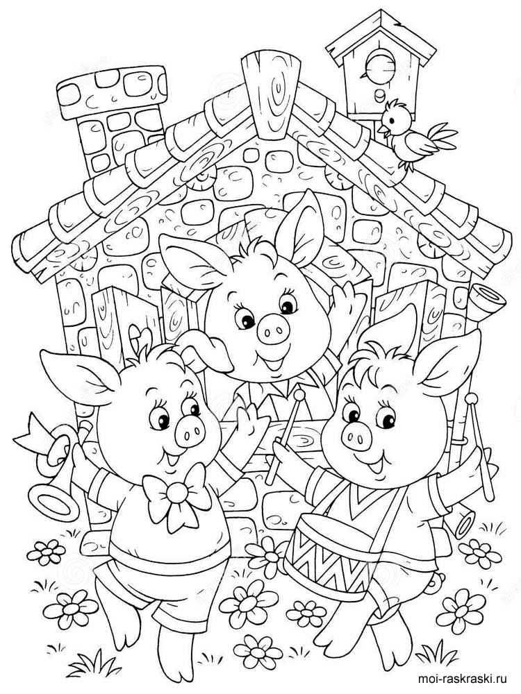 Раскраска для детей 3 поросенка. ниф - ниф наф-наф нуф-нуф. 