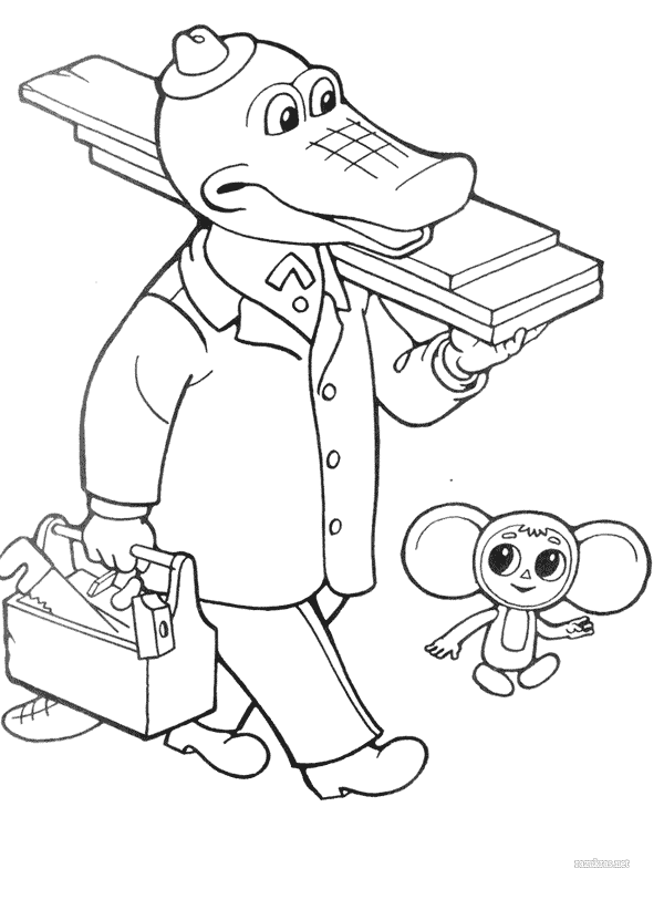 Раскраска для девочек крокодил Гена и чебурашка.             