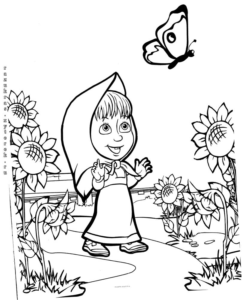 Детские раскраски Маша и медведь. Раскраски для девочек. Маша и медведь.