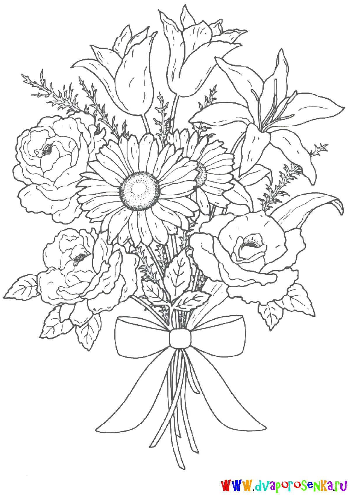 Раскраски букеты для девочек. Букет цветов для мамы. Цветы. 