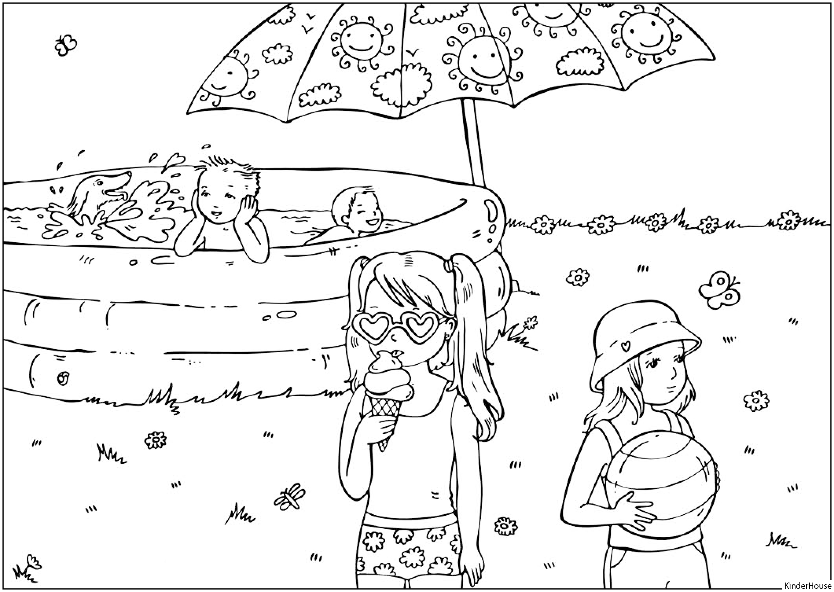 Раскраски про лето для детей. Летние каникулы. Каникулы летом.