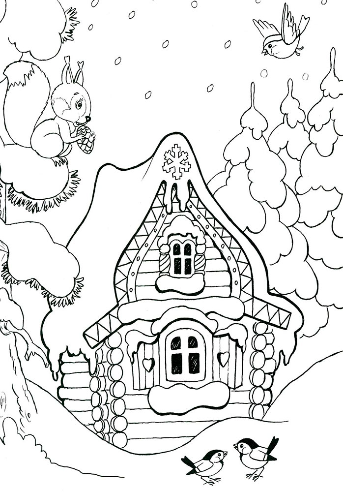 Раскраски для детей на тему зима. Зима в нашем лесу. Белый снег.