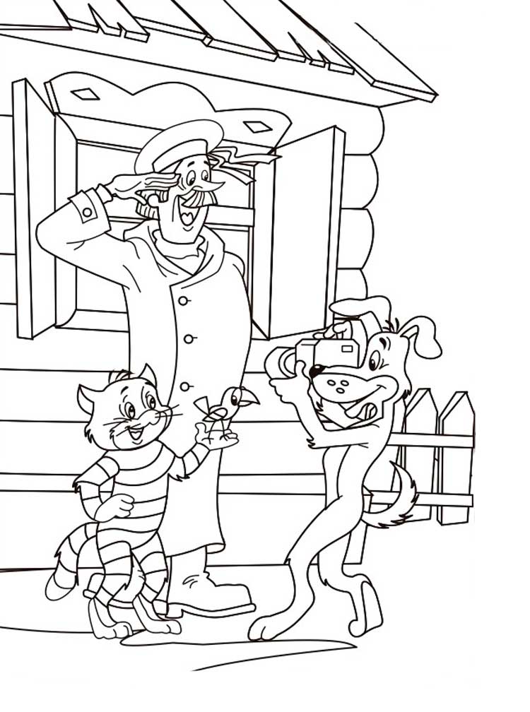 Раскраска для детей. Трое из Простоквашино. Дядя Федор.      