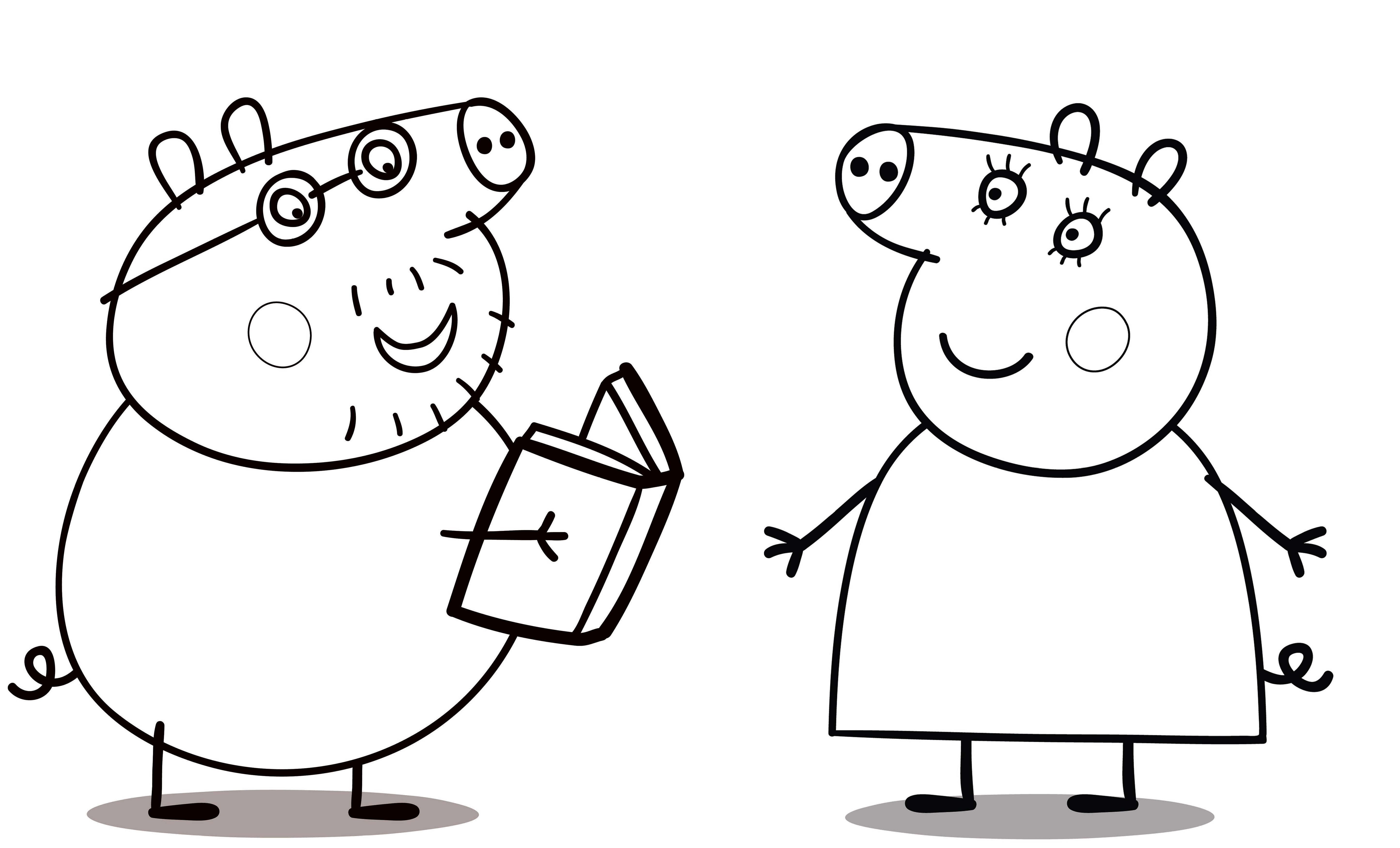 Раскраска Свинка Пеппа и ее семья для девочек.                      