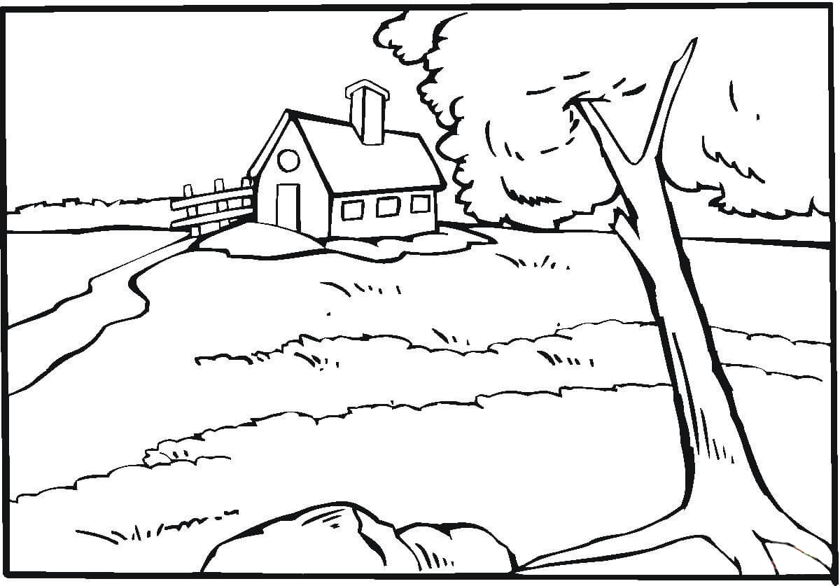 Раскраски для детей лесной пейзаж. Лес. Осень в лесу. Пейзаж.