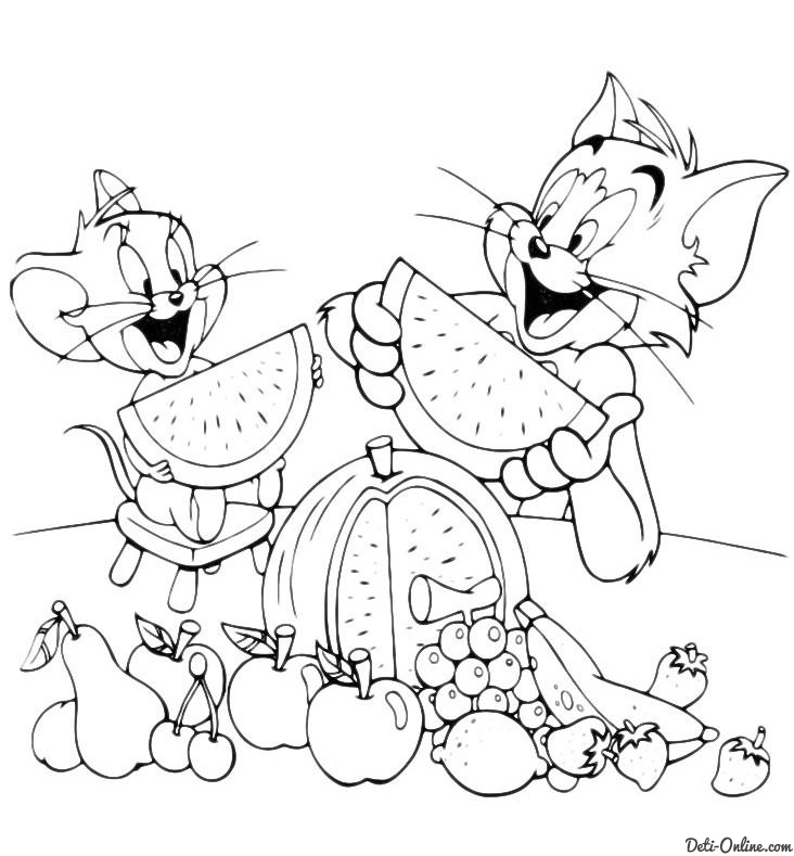 Раскраски для девочек про Кота Тома и мышь Джерри.          
