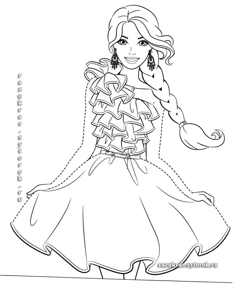 Раскраска барби для девочек. Куклы барби для маленьких принцесс.