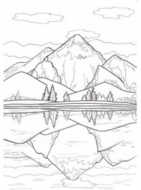 Раскраски для детей горный пейзаж. Горы. Горная река. Пейзаж.