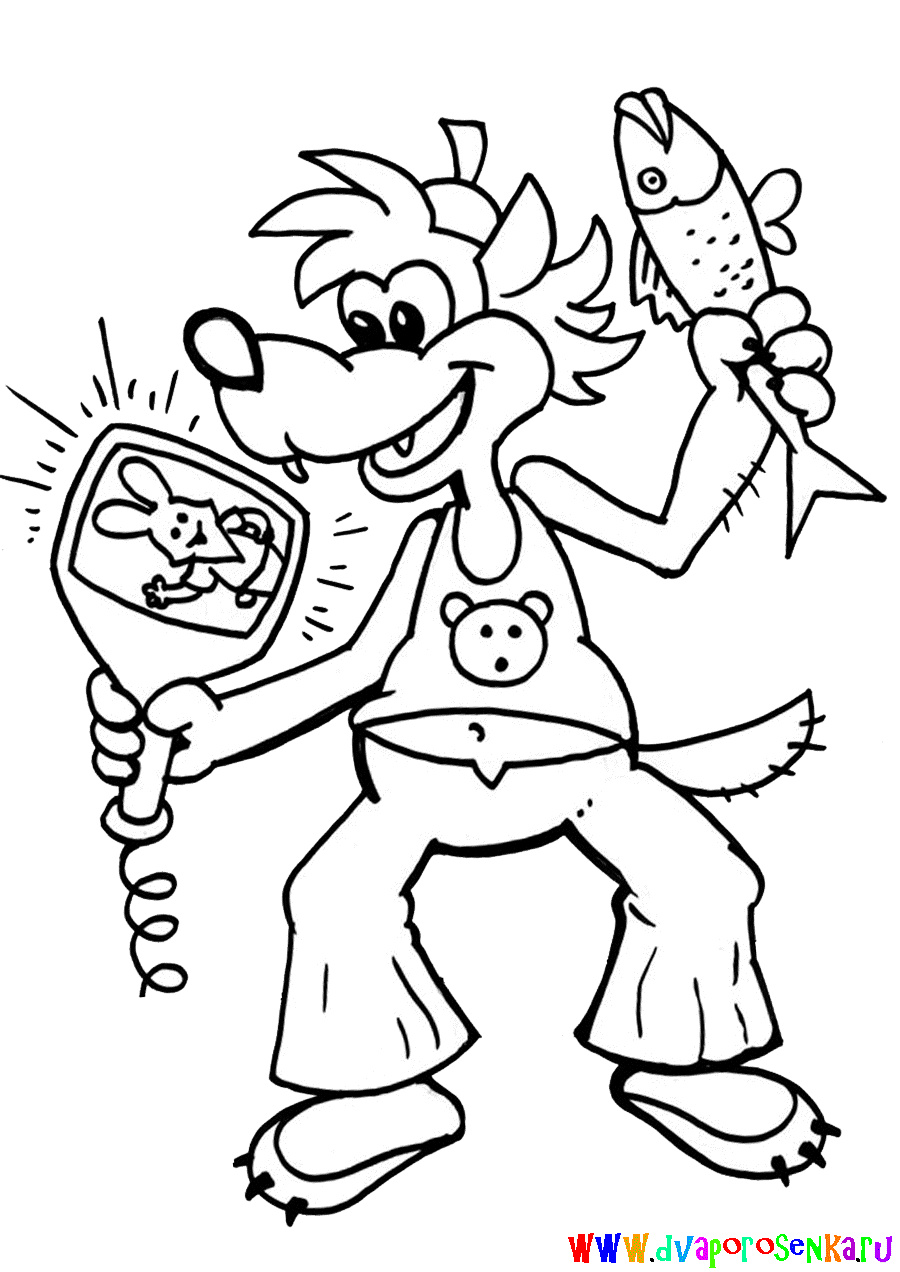 Раскраски для детей по мультфильму ну Погоди. Заяц и Волк.  