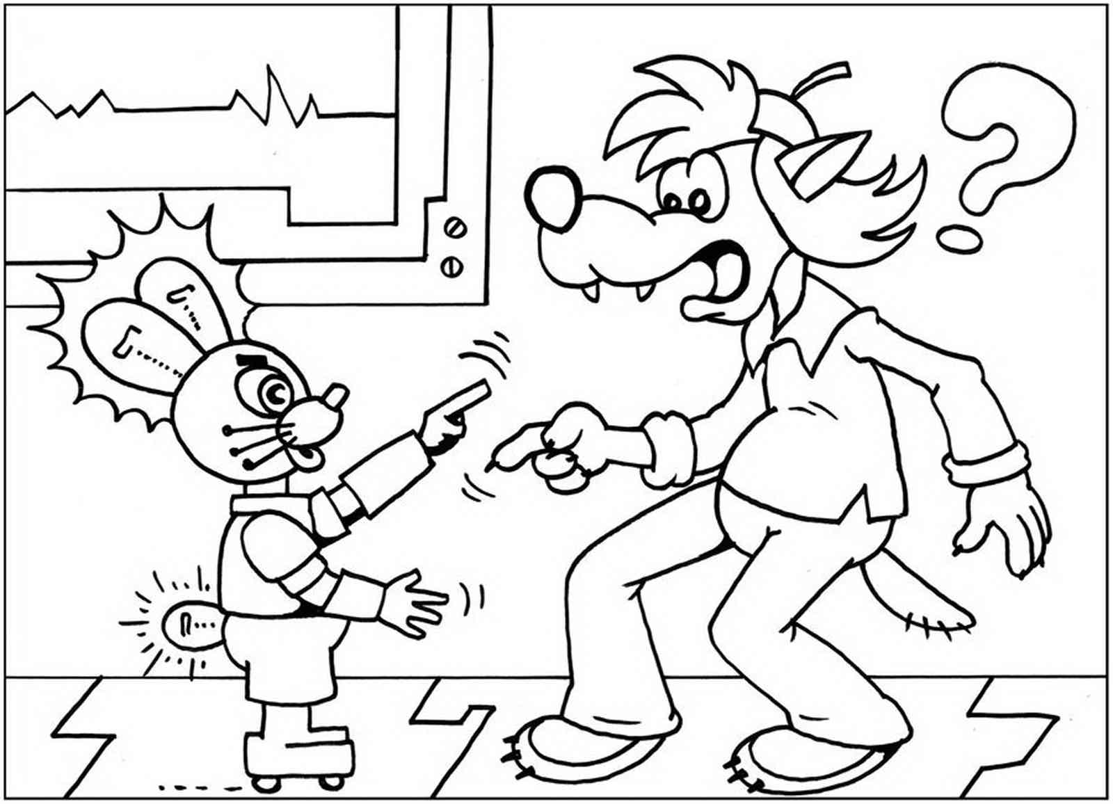 Раскраски для детей по мультфильму ну Погоди. Заяц и Волк.  