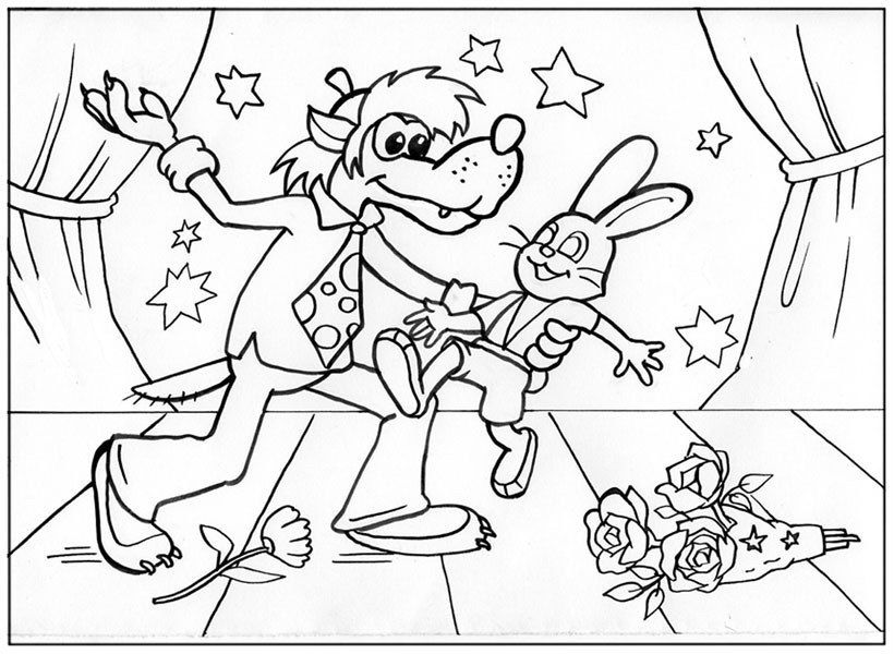 Раскраски для детей по мультфильму ну Погоди. Заяц и Волк.  