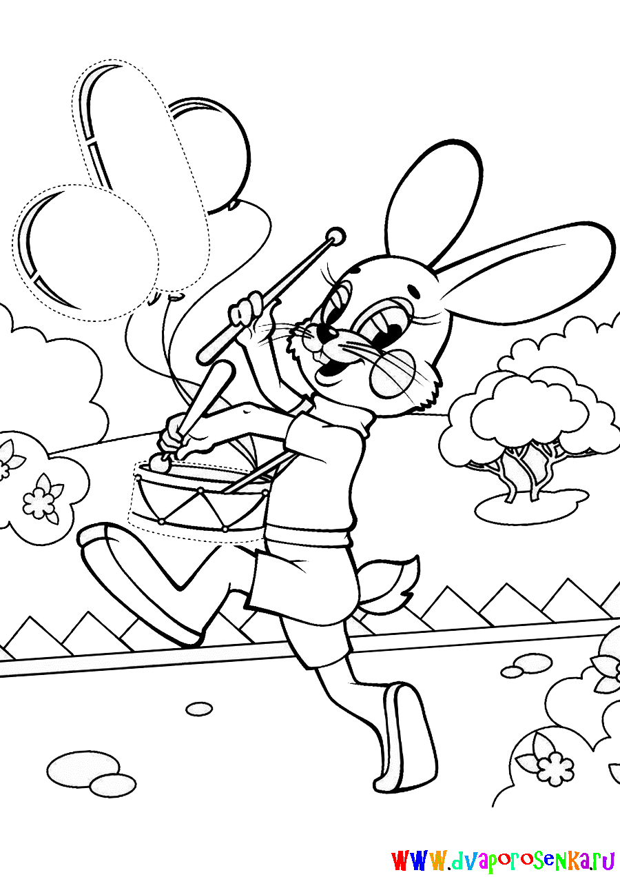 Раскраски для детей по мультфильму ну Погоди. Заяц и Волк.  