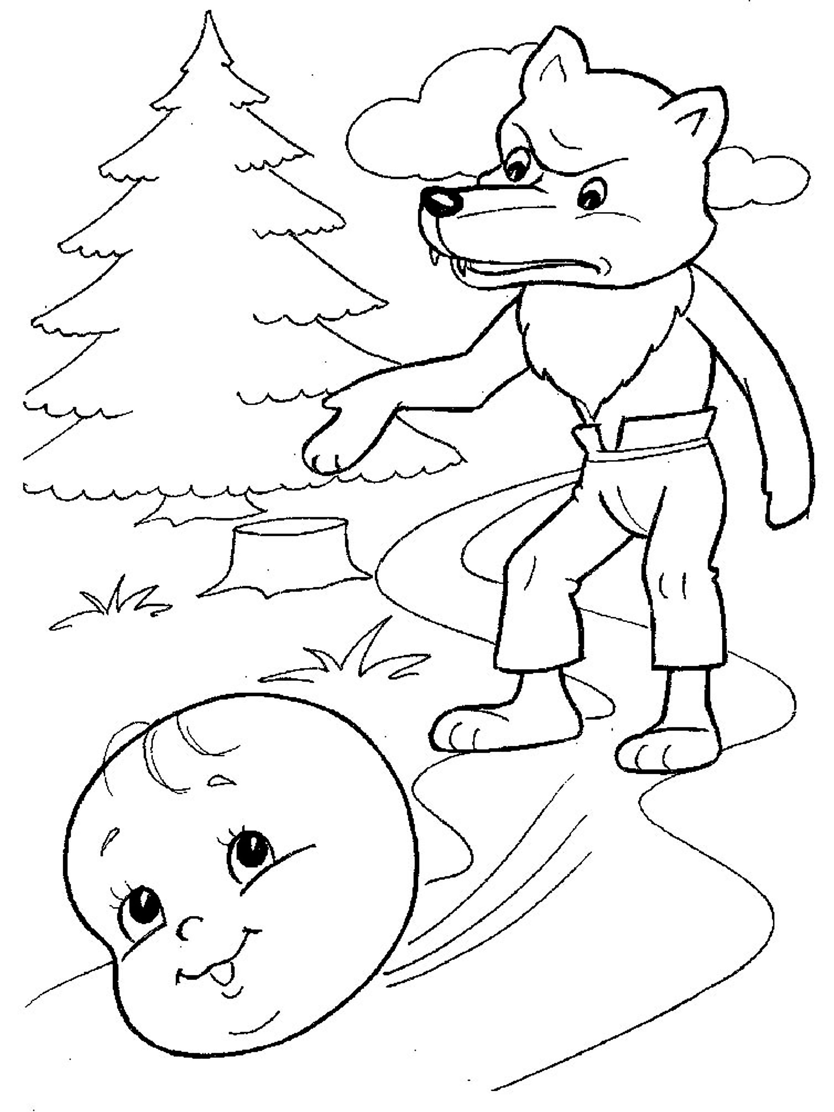 Раскраска Колобок для детей. Колобок катиться по лесу)      