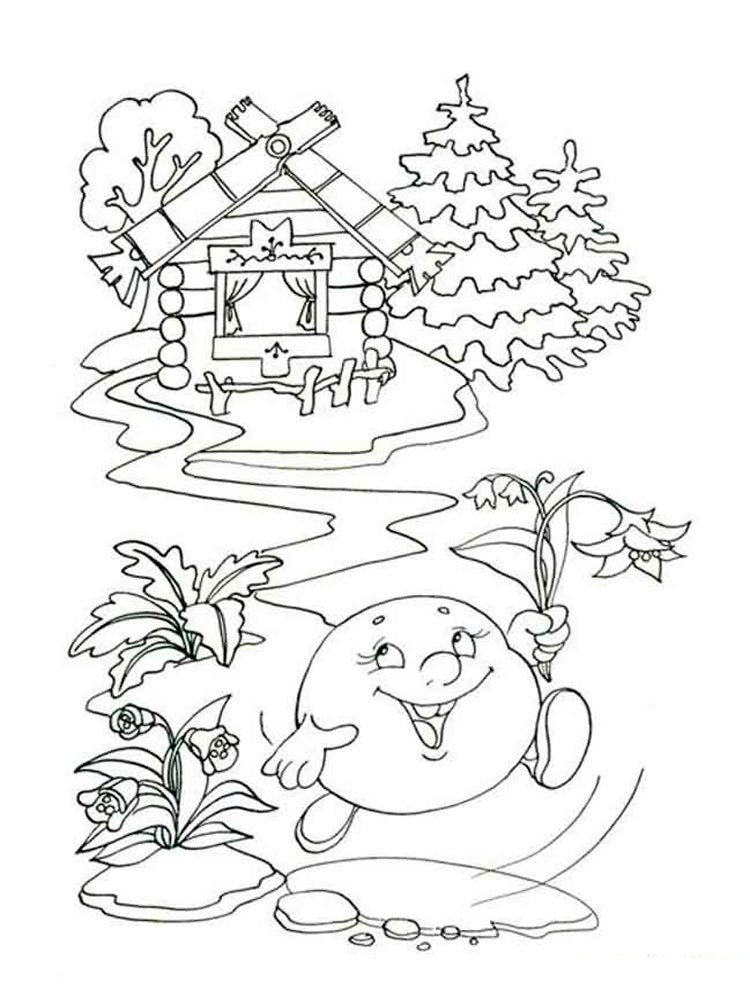 Раскраска Колобок для детей. Колобок катиться по лесу)      