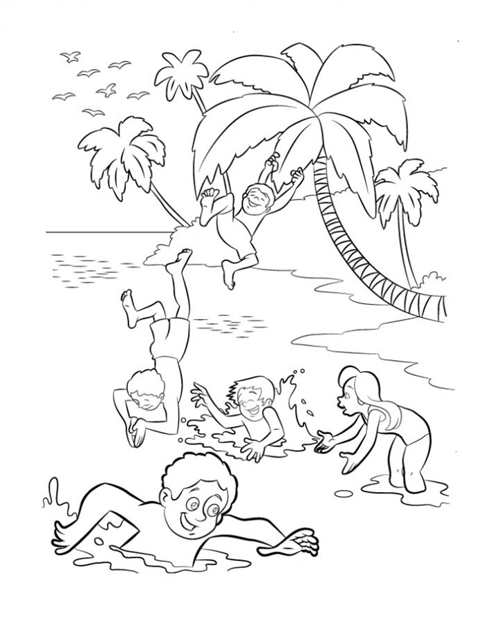 Раскраски для детей морской пейзаж. Морская вода. Морские обитатели.