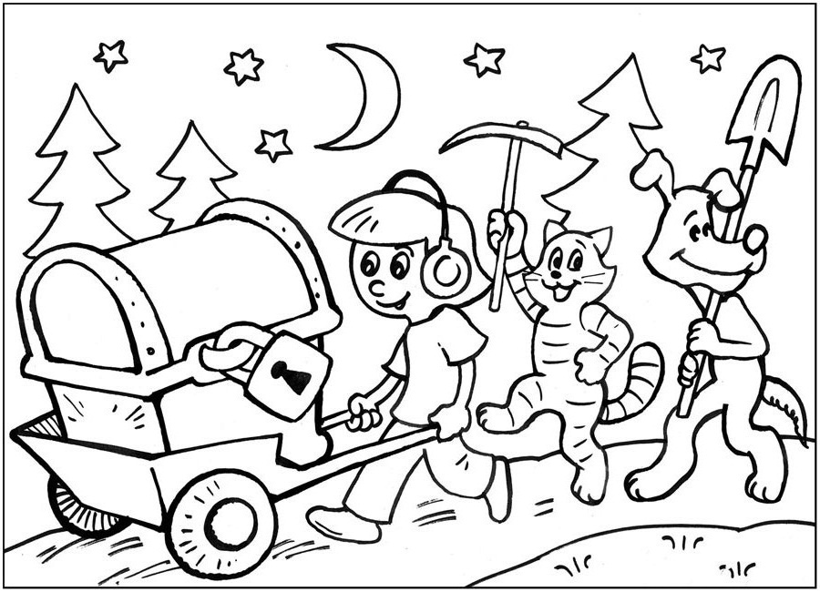 Раскраска для детей. Трое из Простоквашино. Дядя Федор.      