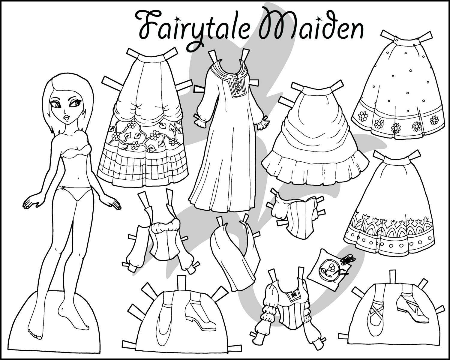 Обучающие раскраски бумажные куклы и их платья. Нужно раскрасить куклу.