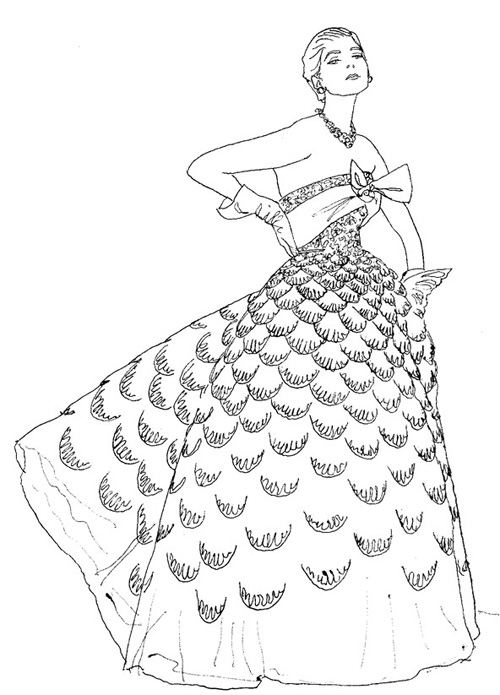 Раскраски для девочек. Мода. Показ мод. Красивые платья. Модели.