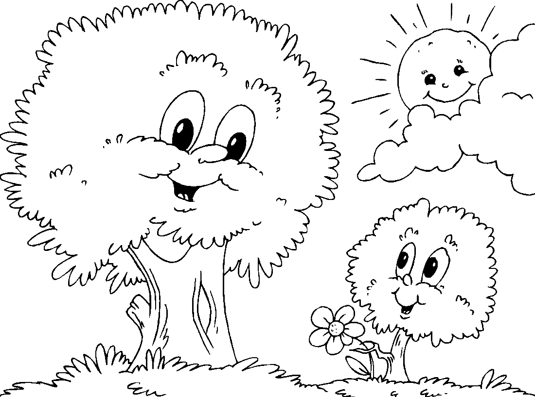 Раскраски деревья для дошкольников и первоклассников.       