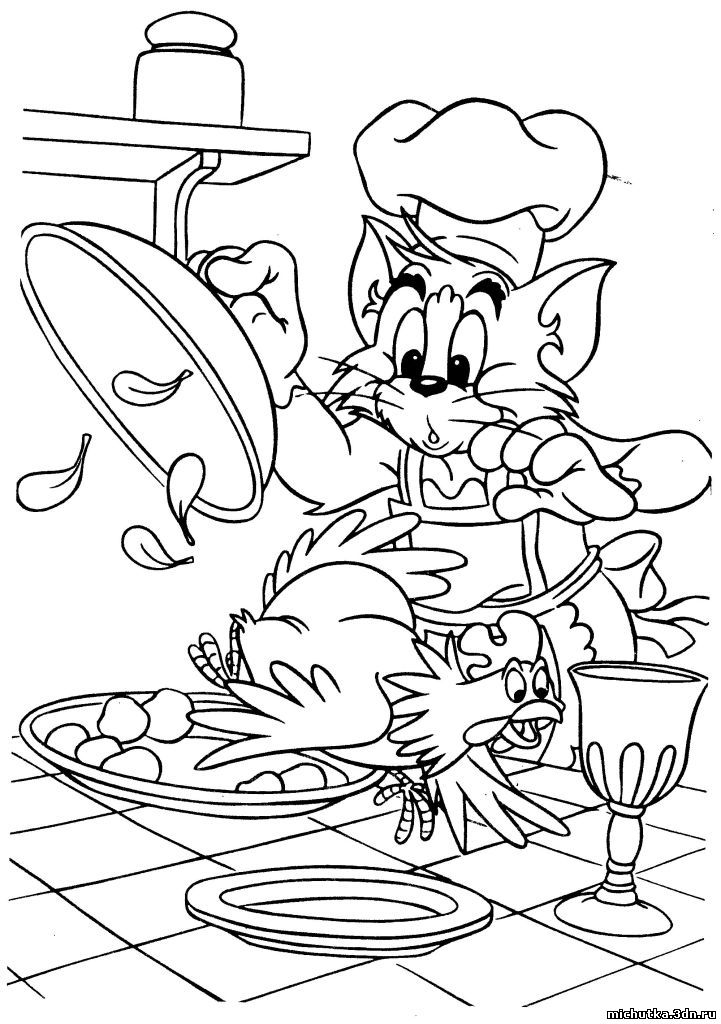 Раскраски для девочек про Кота Тома и мышь Джерри.          