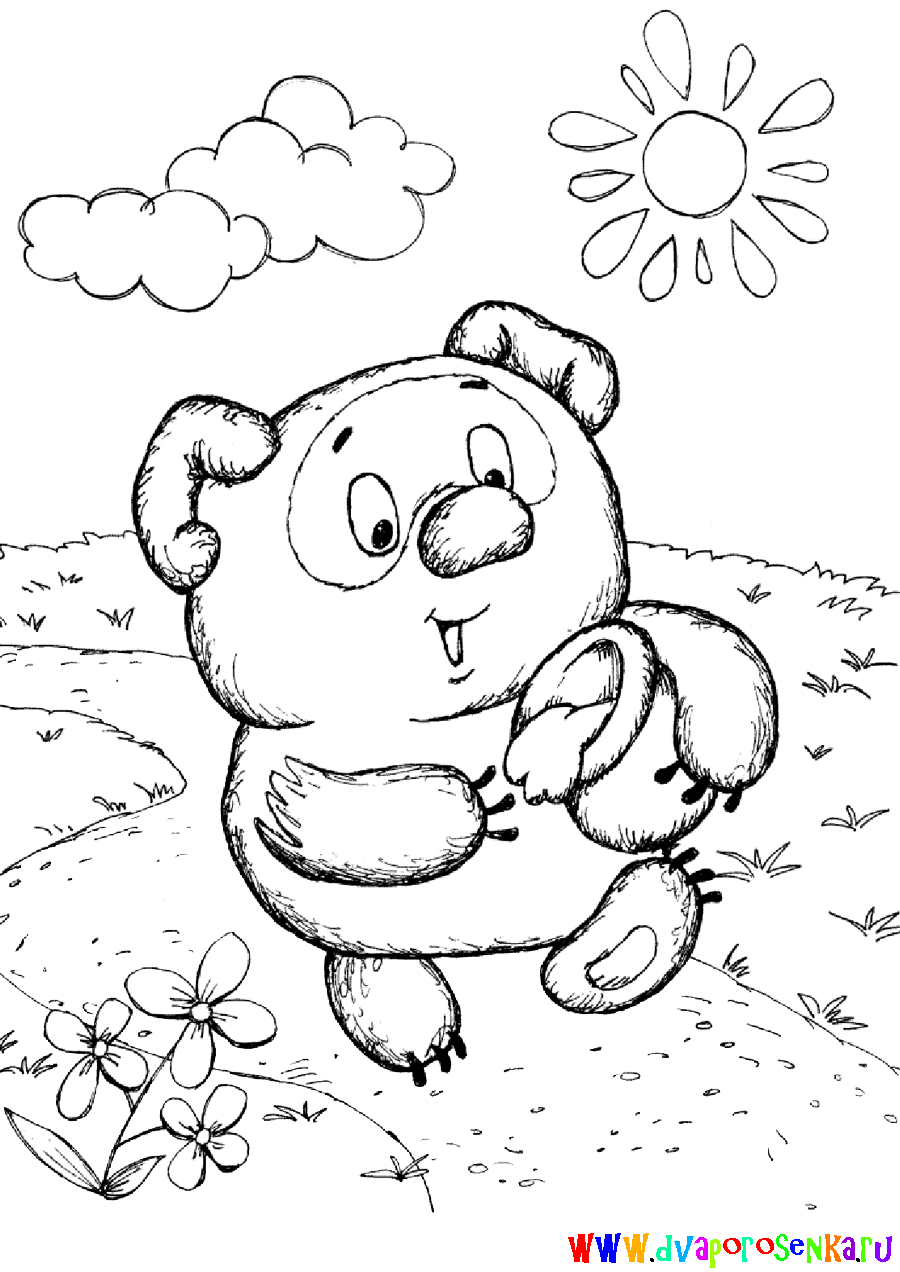 Раскраска для детей Винни Пух , Пятачок и их лучшие друзья.  