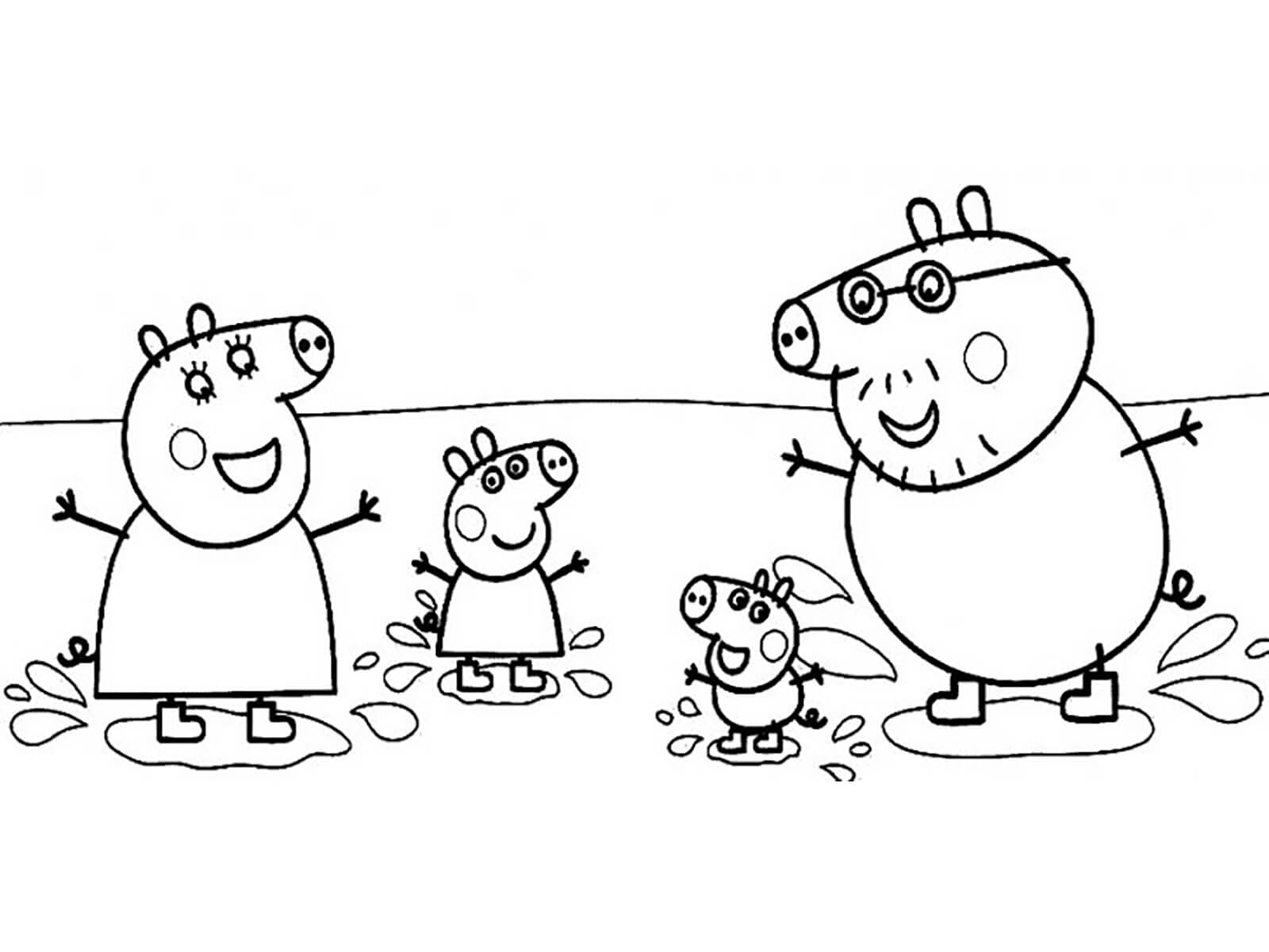 Раскраска Свинка Пеппа и ее семья для девочек.                      
